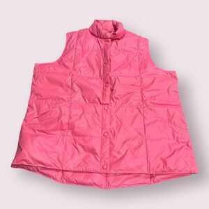 Lands' End Goose Down Puffer Vest Womens 1X Pink Nylon Sleeveless Snap Front